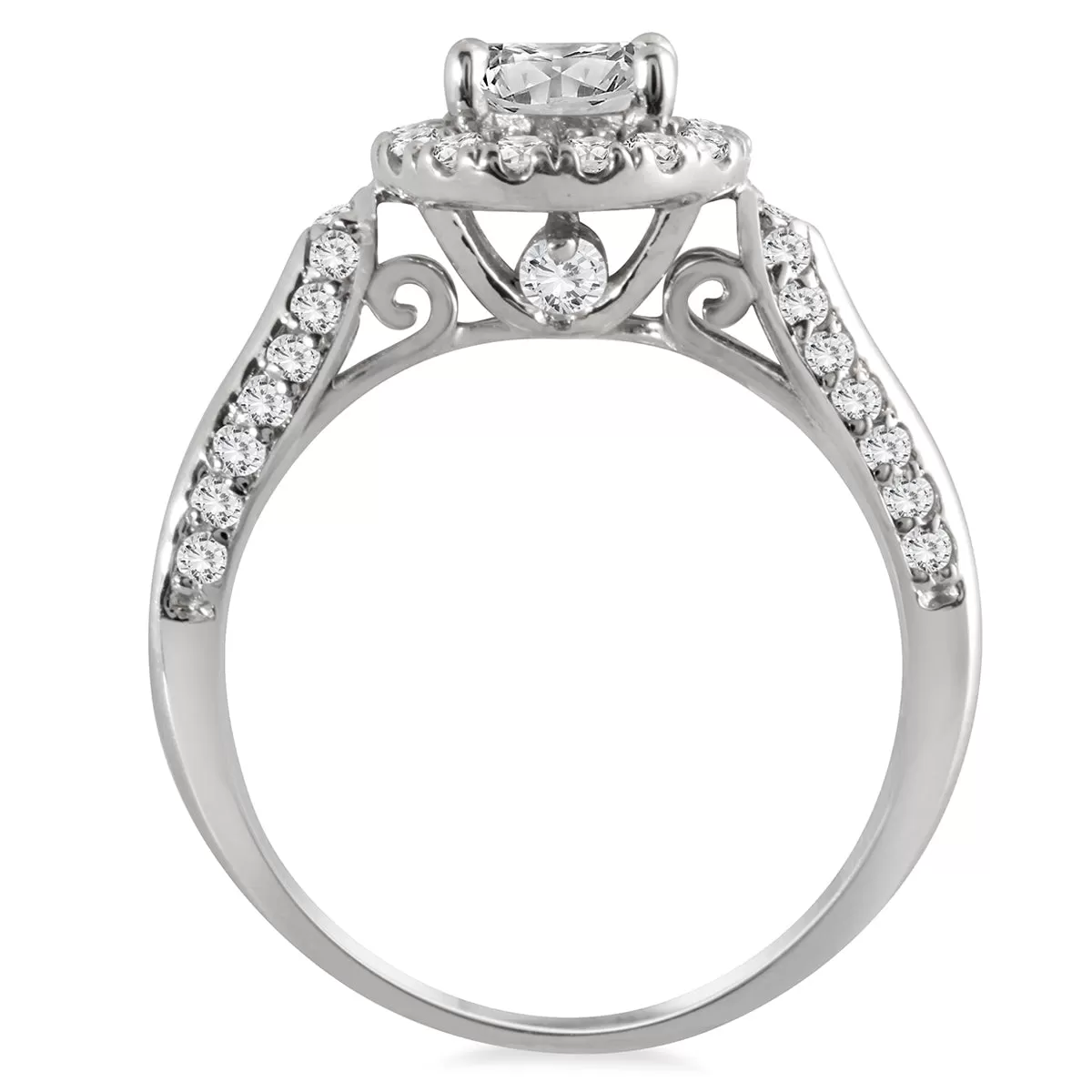 1 1/2 Carat Tw Diamond Halo Engagement Ring In 14K White Gold J-K, I2-I3