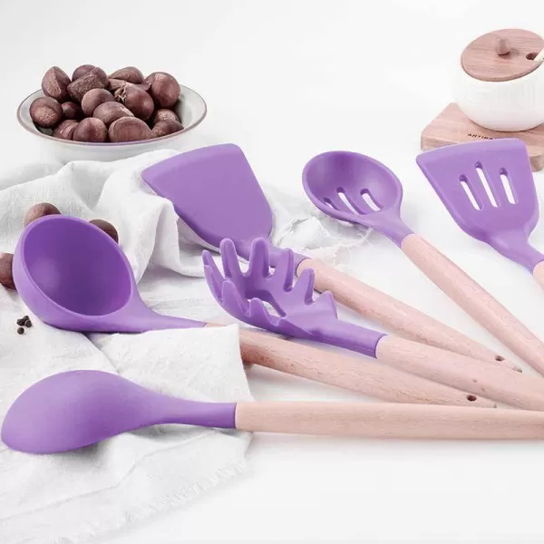 12pcs Silicone Kitchenware Cooking Utensils Set Heat Resistant Kitchen Non-stick Cooking Utensils (random Color)