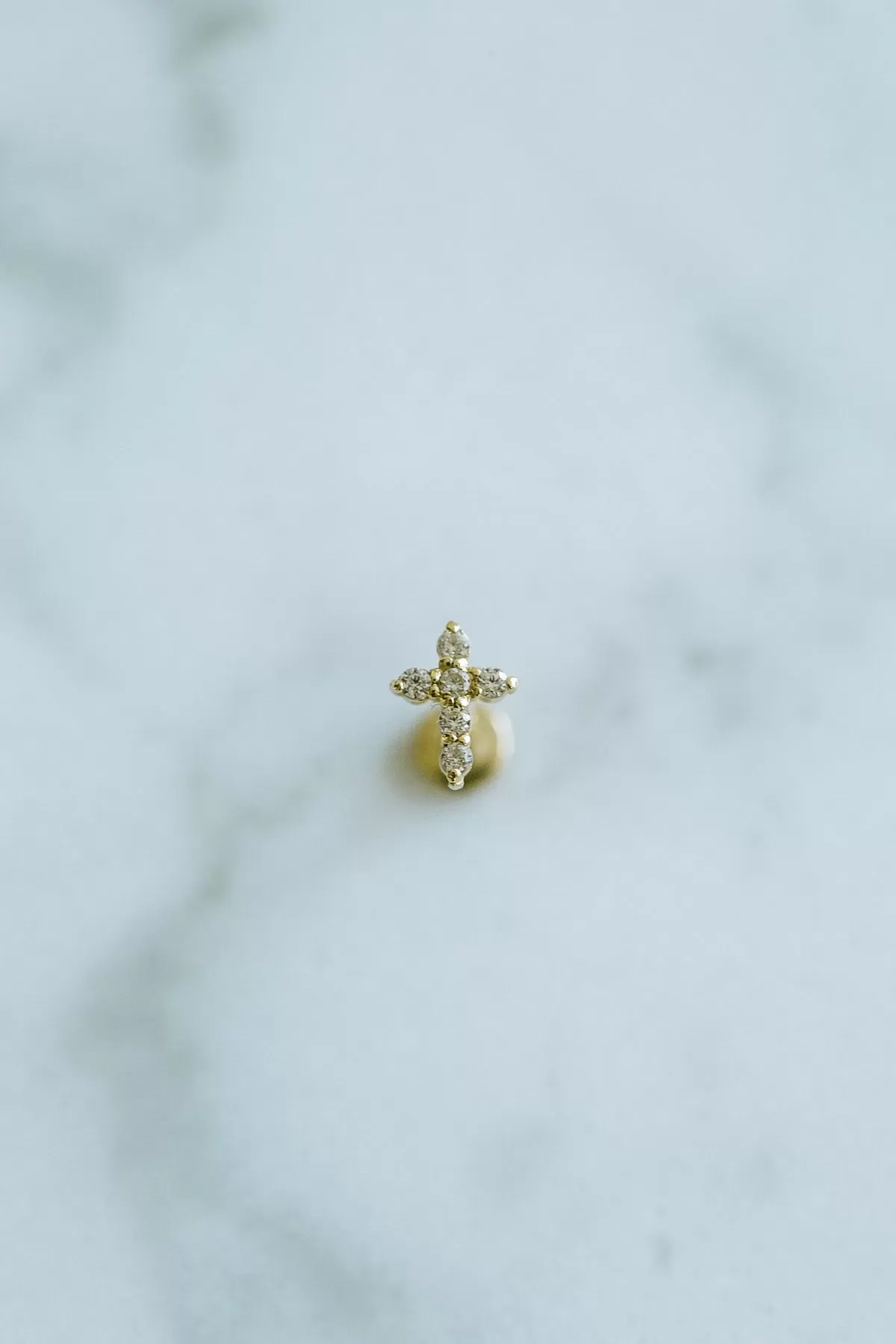 14K Real Gold CZ or Moissanite Genuine Diamond Tiny Cross Helix Cartilage Tragus Inner Conch Internally Threaded Flat Back Earring Labret