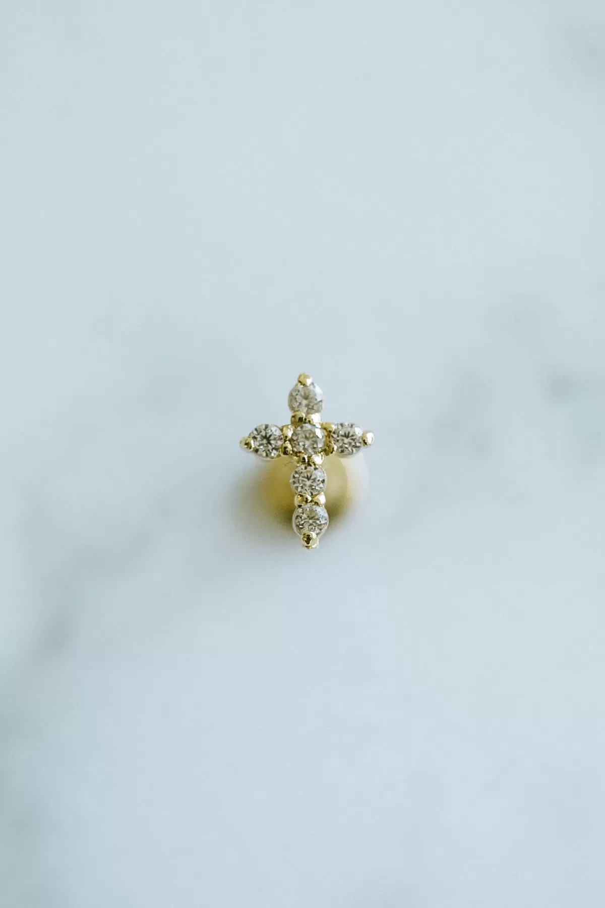 14K Real Gold CZ or Moissanite Genuine Diamond Tiny Cross Helix Cartilage Tragus Inner Conch Internally Threaded Flat Back Earring Labret