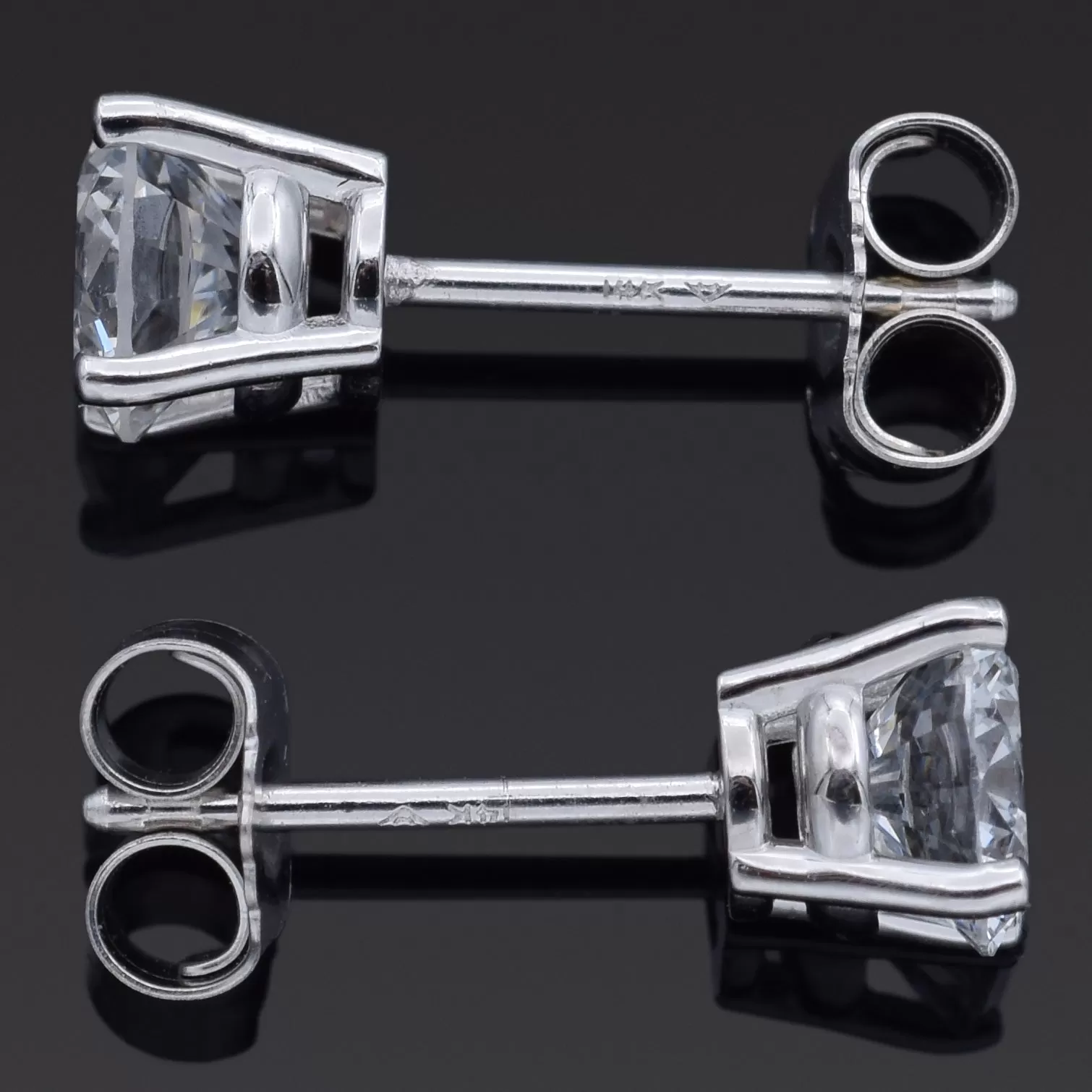 14K White Gold 1.01 TCW Natural Diamond Round Stud Earrings 5 mm