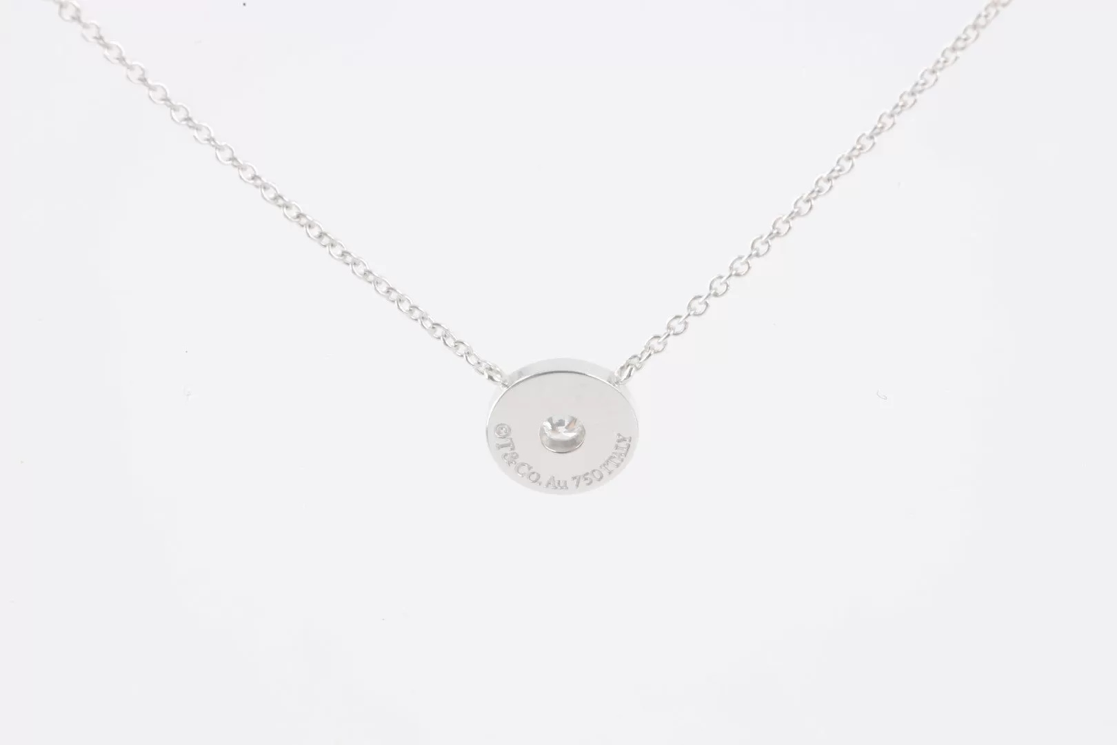 16" Tiffany & Co. 18k White Gold Diamond 1837 Circle Pendant Necklace (2.70g.)