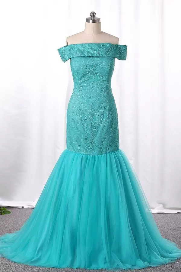 2024 Mermaid Bridesmaid Dresses Boat Neck Tulle & Lace PKXYDJ2T