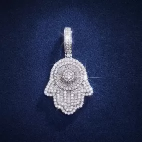 925 Sterling Silver Moissanite Hamsa Pendant