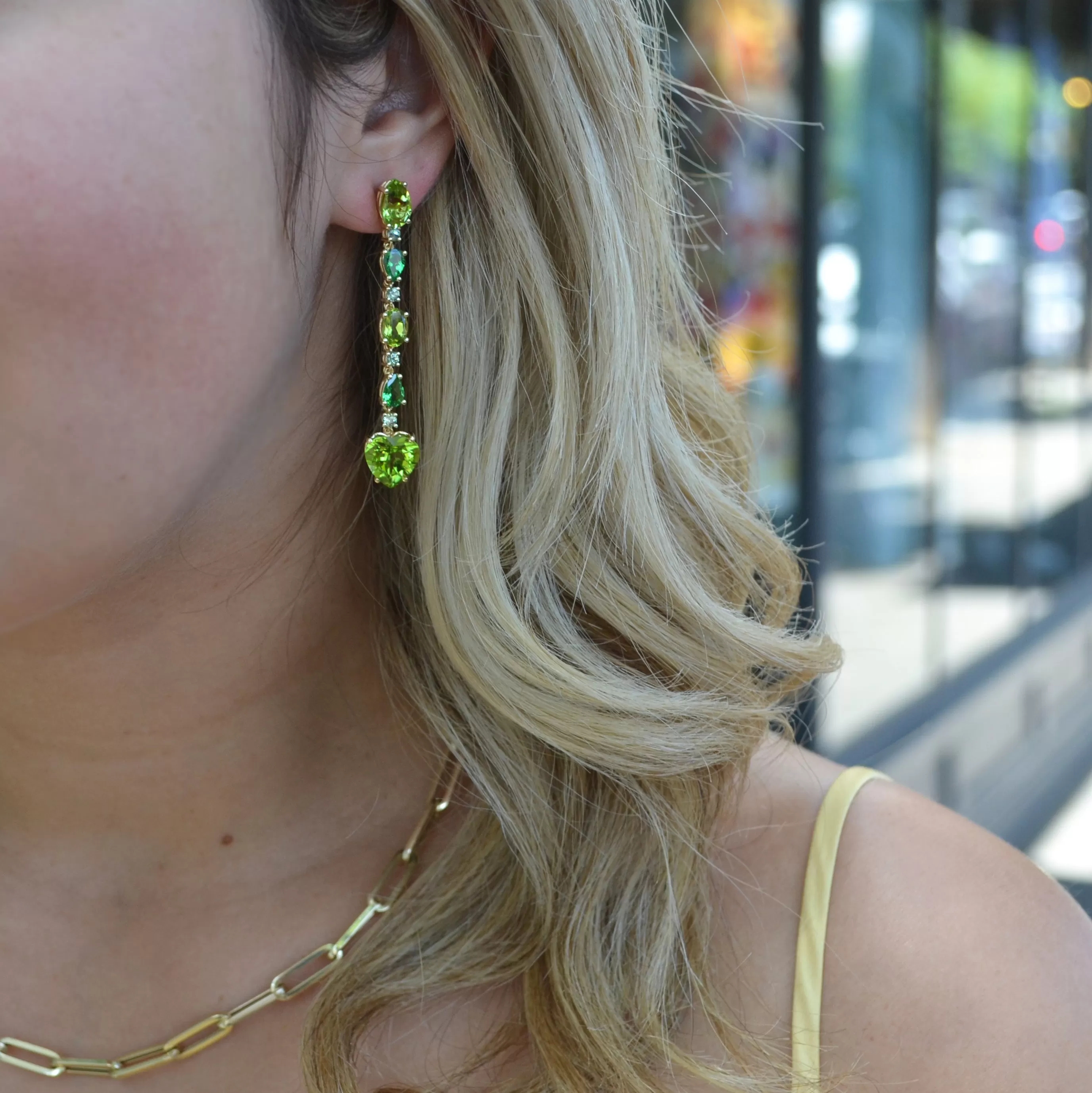 A & Furst - Party - Drop Earrings with Peridot, Tsavorite and Green Sapphires, 18k Yellow Gold