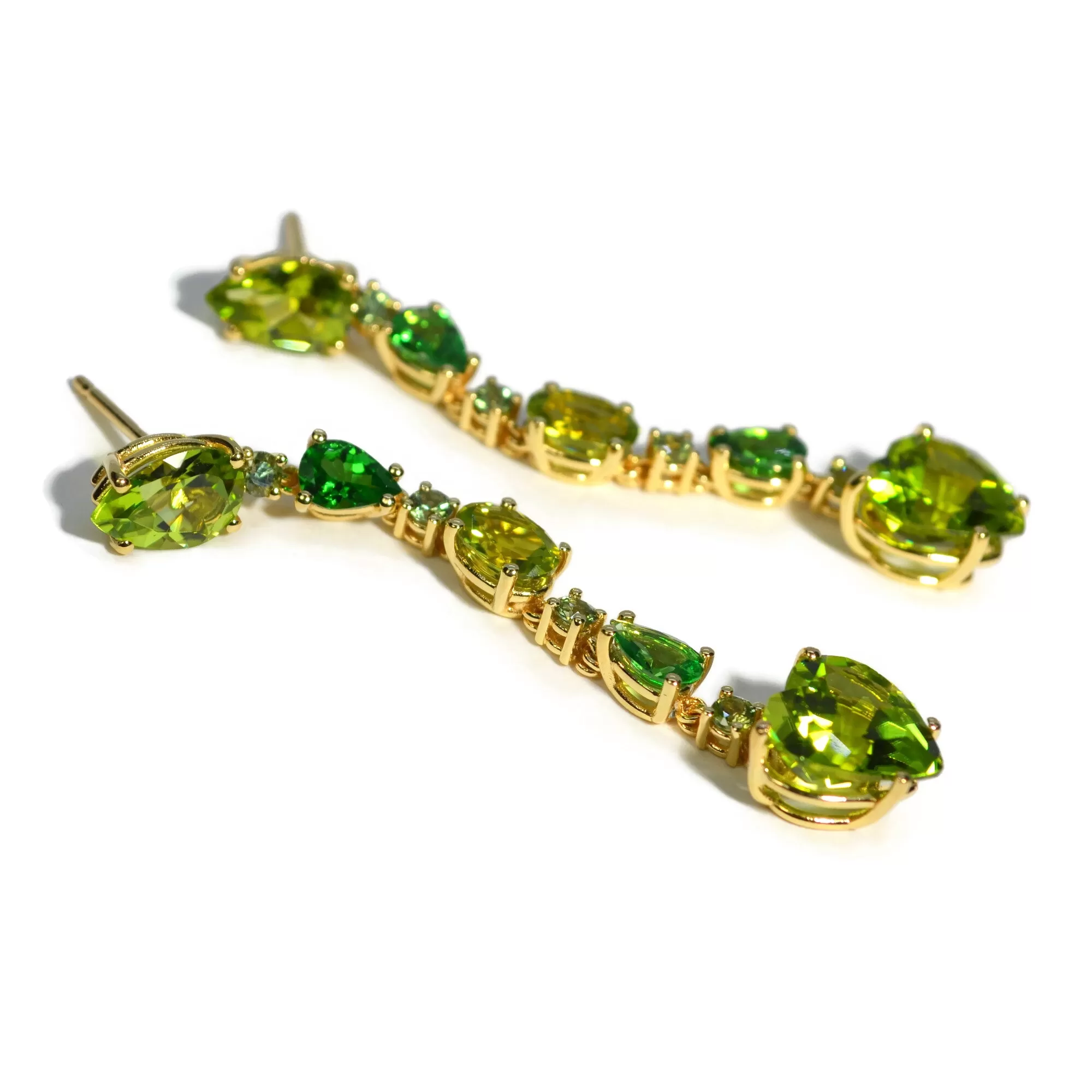 A & Furst - Party - Drop Earrings with Peridot, Tsavorite and Green Sapphires, 18k Yellow Gold