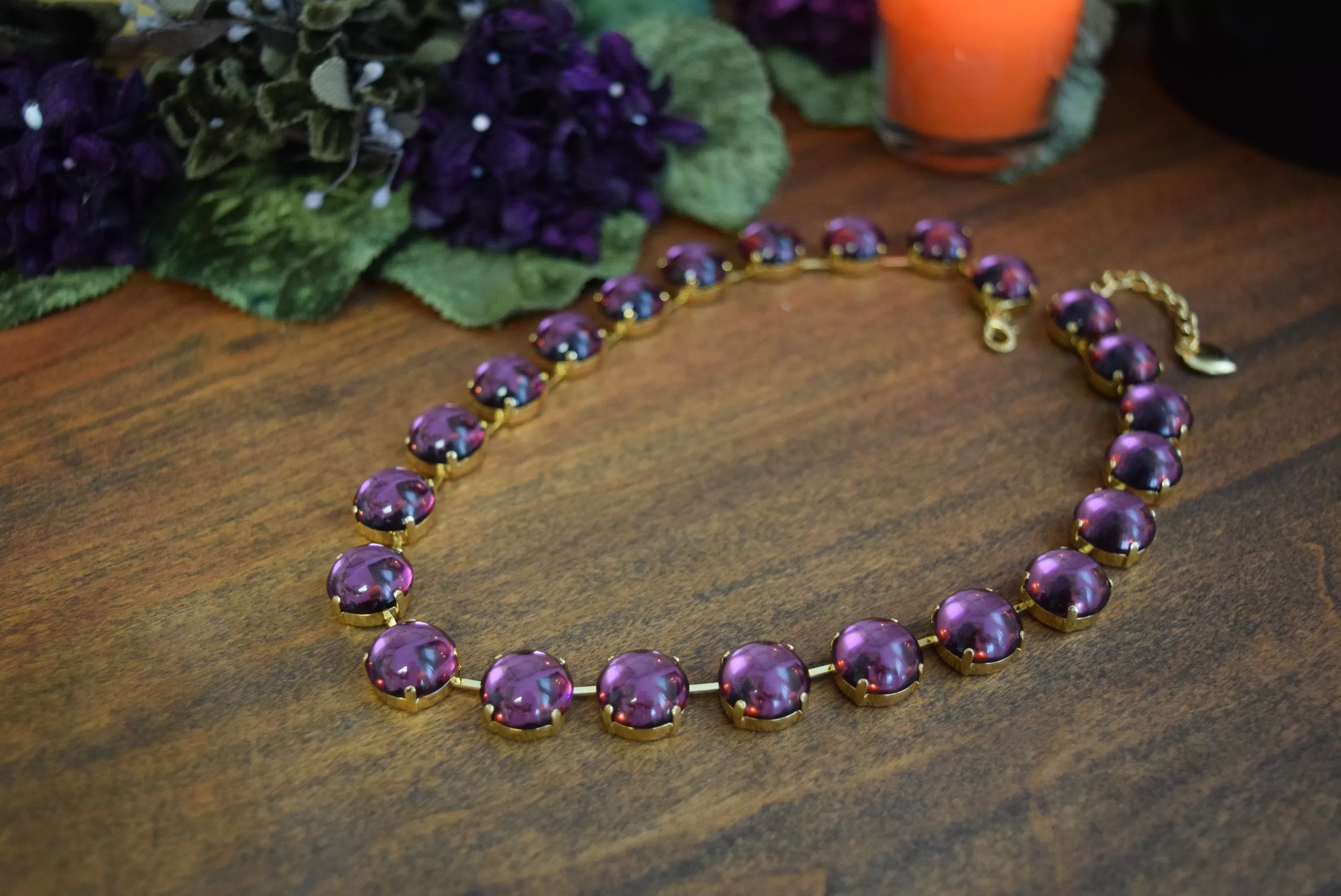 Amethyst Mirror Back Collet Necklace - Medium Round