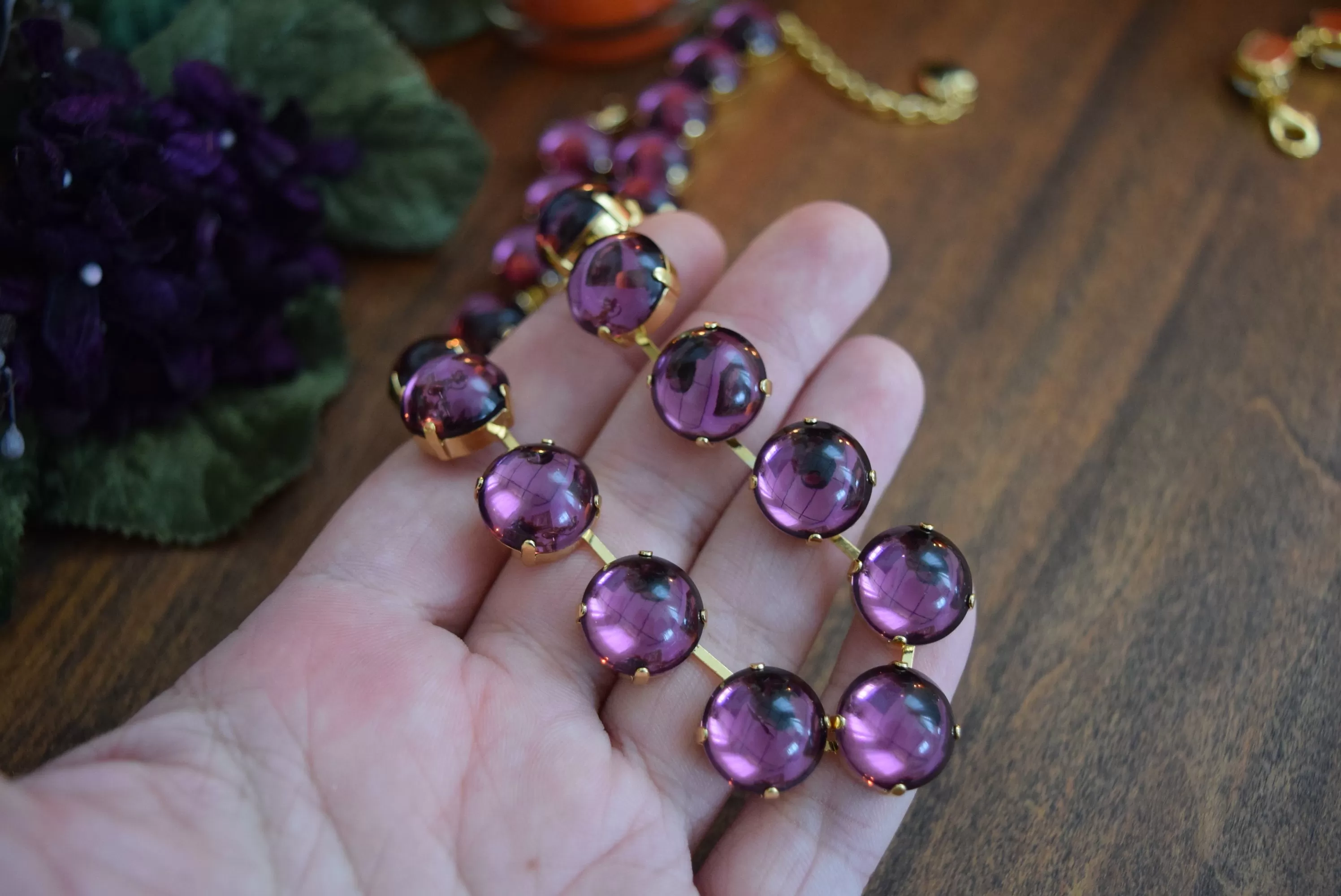 Amethyst Mirror Back Collet Necklace - Medium Round