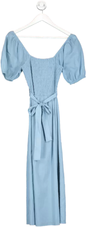 & Other Stories Blue Belted Puff Sleeve Midi Dress UK 4