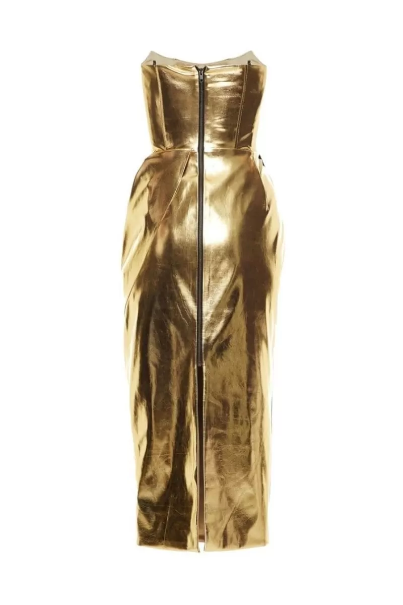 ANASTASIA GOLD MIDI DRESS WITH GLOVES