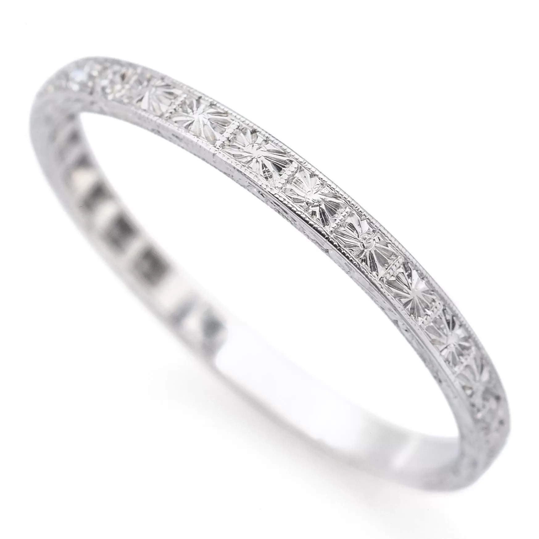 Antique Art Deco 18K White Gold Diamond Semi-Eternity Band Ring Size 9.5