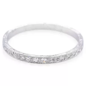 Antique Art Deco 18K White Gold Diamond Semi-Eternity Band Ring Size 9.5