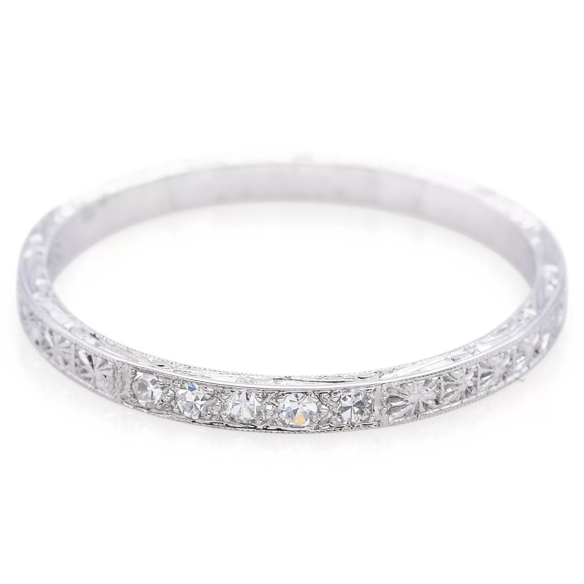 Antique Art Deco 18K White Gold Diamond Semi-Eternity Band Ring Size 9.5