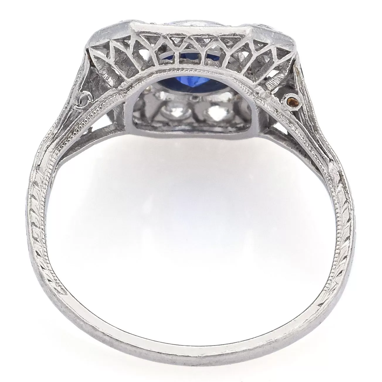 Antique Art Deco Platinum 0.56 TCW Old Euro Diamond & Sapphire Ring Size 4.5