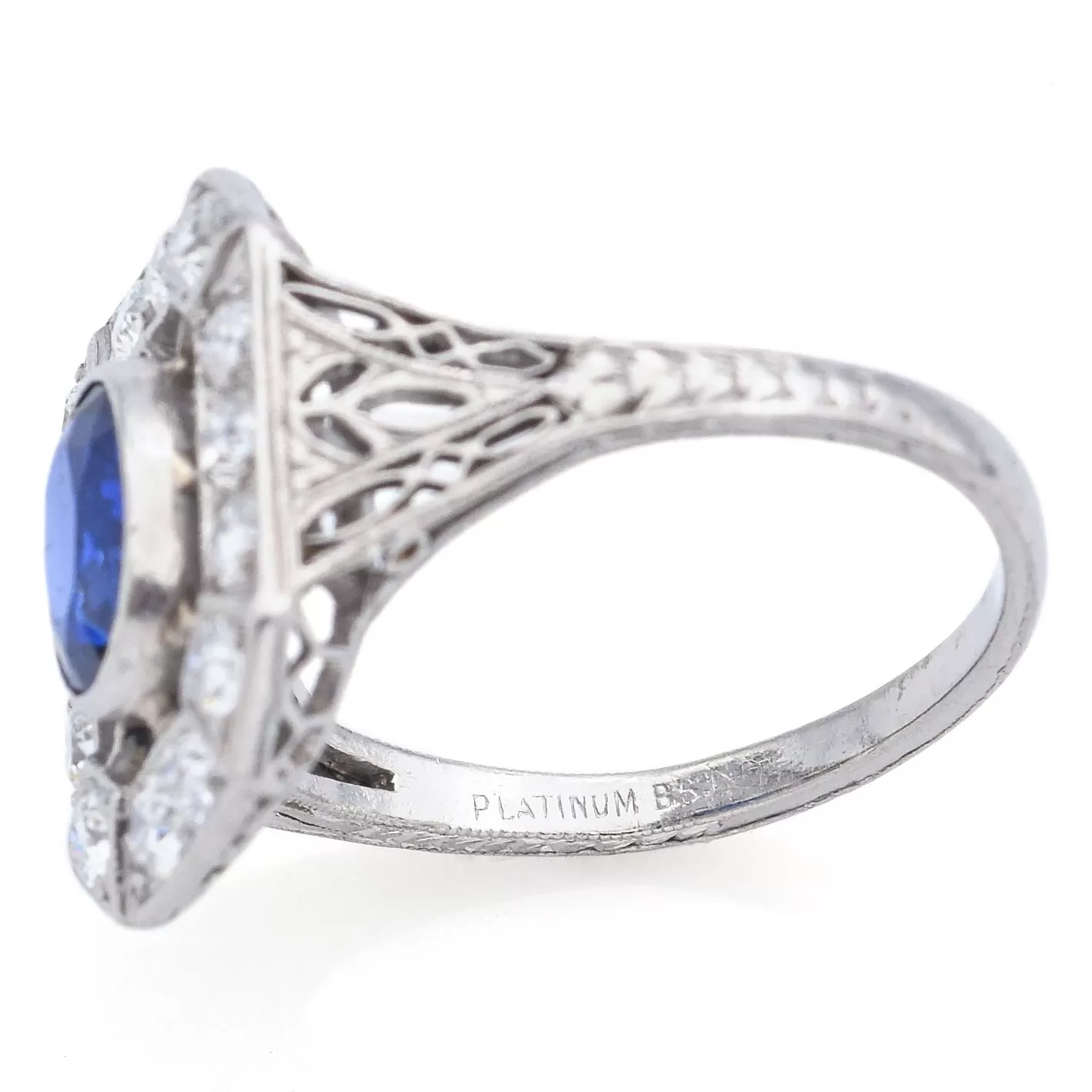 Antique Art Deco Platinum 0.56 TCW Old Euro Diamond & Sapphire Ring Size 4.5