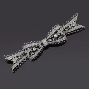 Antique Art Deco Platinum 0.77 TCW Mine & Rose Cut Diamond Bow Brooch Pin