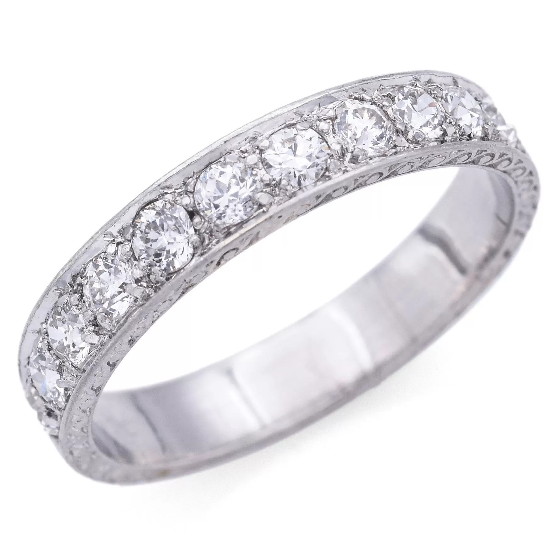 Antique Platinum 0.55 TCW Diamond Semi-Eternity Band Ring Size