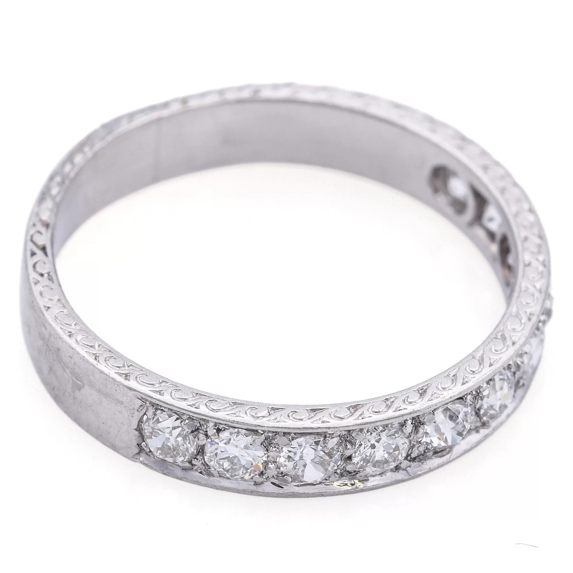 Antique Platinum 0.55 TCW Diamond Semi-Eternity Band Ring Size