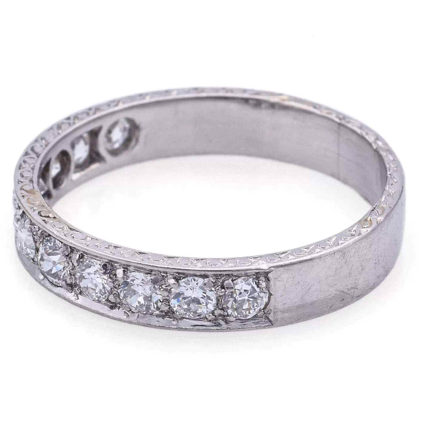 Antique Platinum 0.55 TCW Diamond Semi-Eternity Band Ring Size