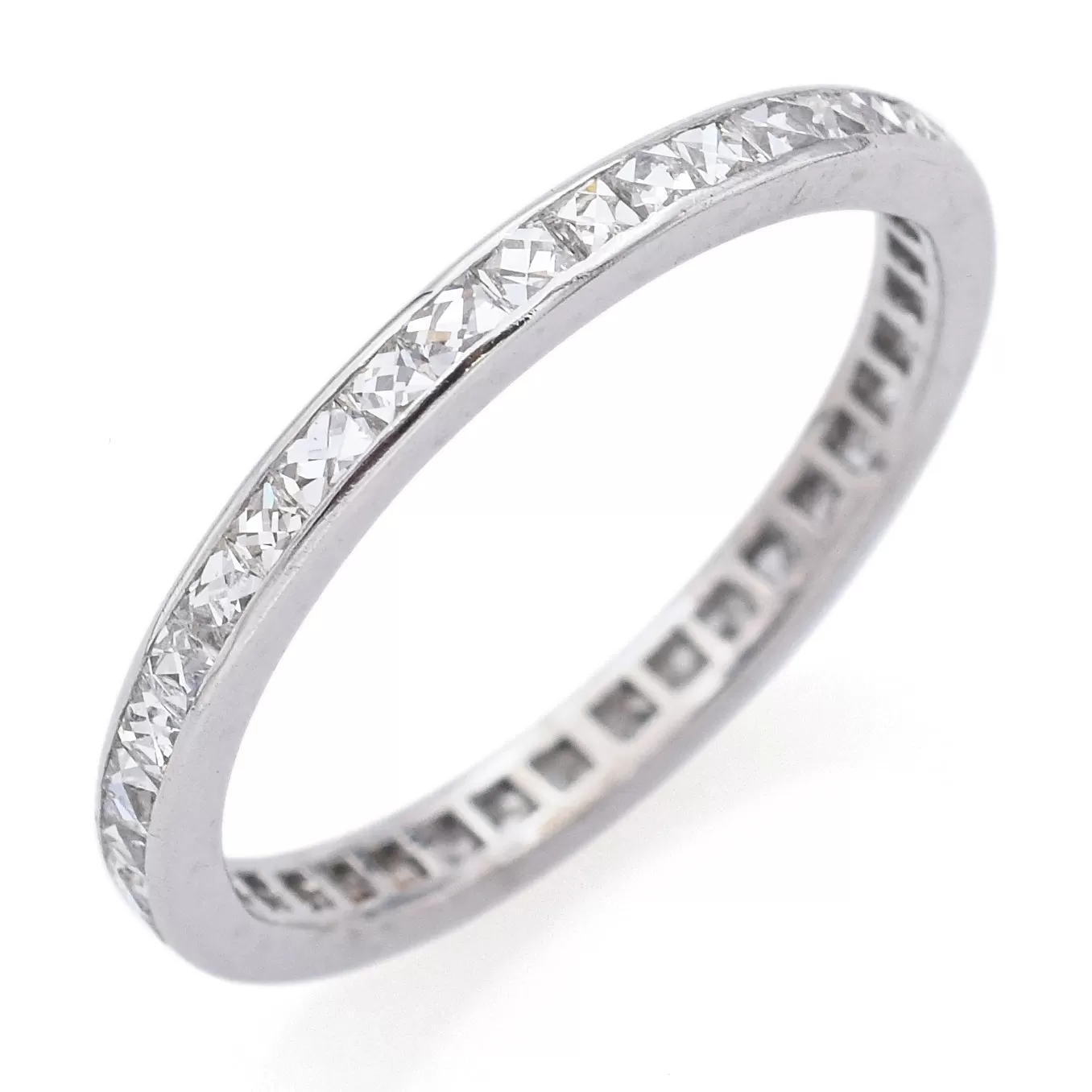 Antique Platinum 0.57 TCW Diamond 2 mm Eternity Band Ring Size 5.5