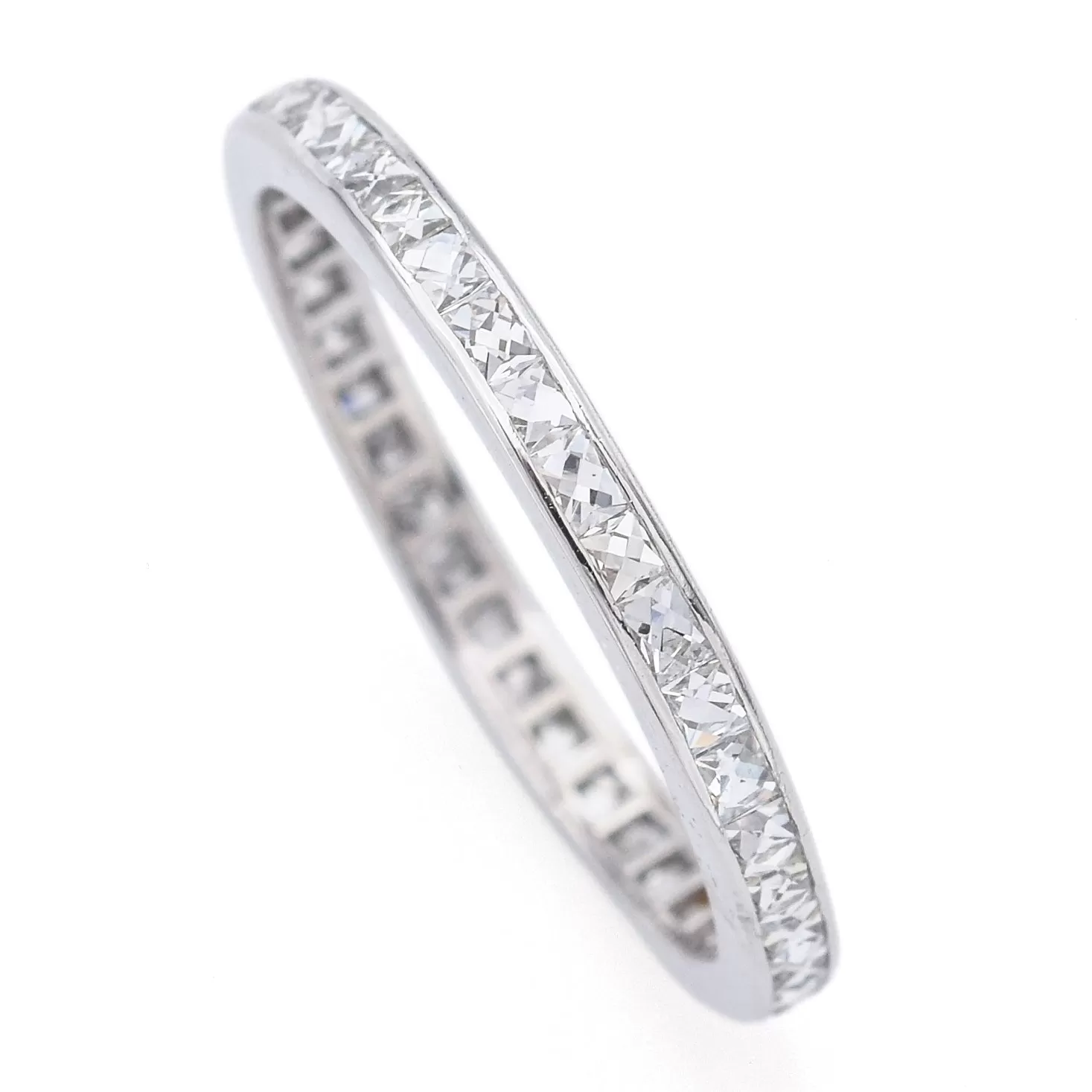 Antique Platinum 0.57 TCW Diamond 2 mm Eternity Band Ring Size 5.5