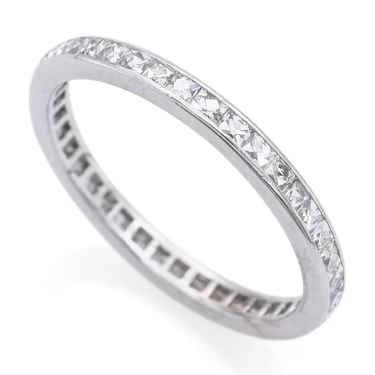 Antique Platinum 0.57 TCW Diamond 2 mm Eternity Band Ring Size 5.5