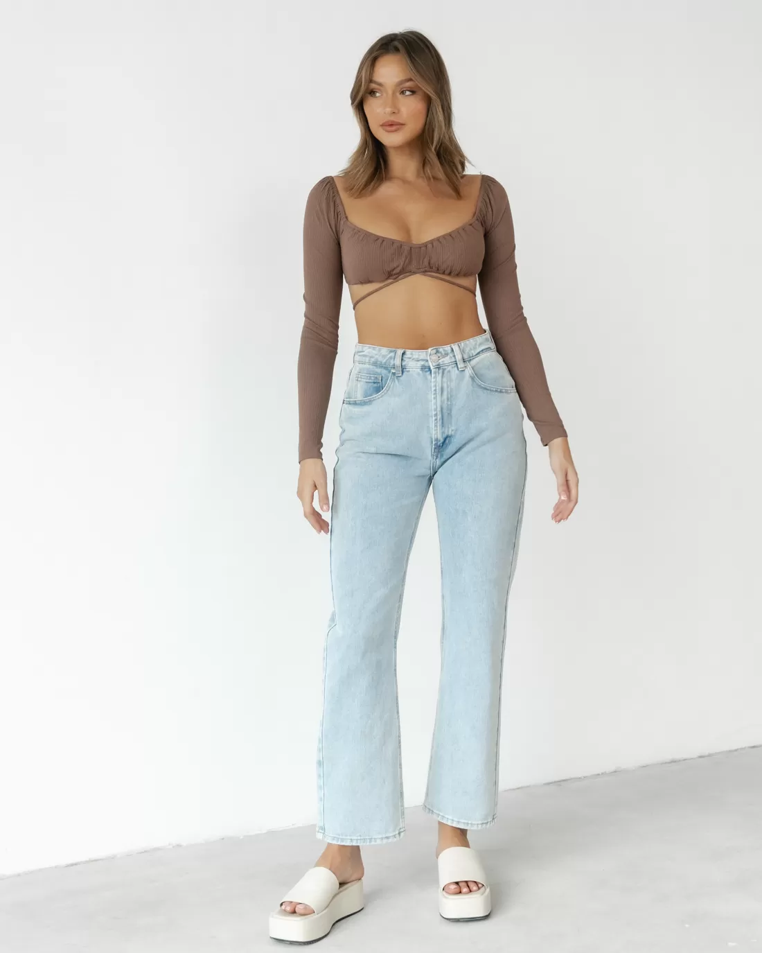 Avon Long Sleeve Crop Top (Brown)