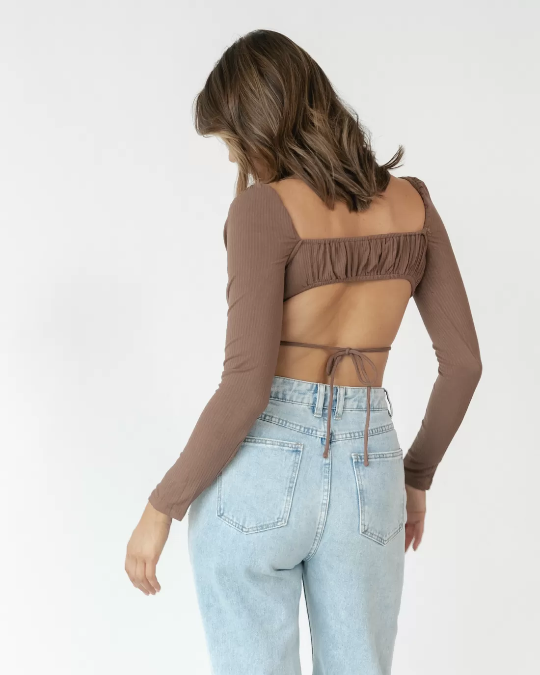 Avon Long Sleeve Crop Top (Brown)