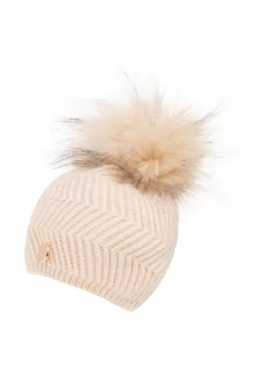 Baby Angora Patterned Soft Fawn Pom Pom Hat