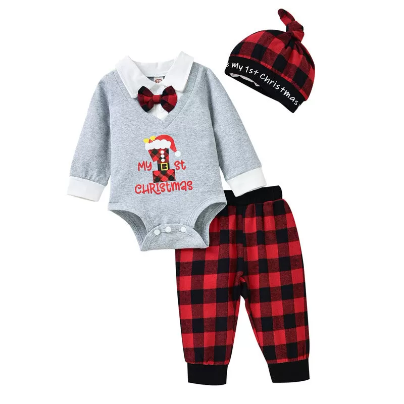 Baby Boys Gentleman Tie Fake Two-piece One-piece Christmas Suit