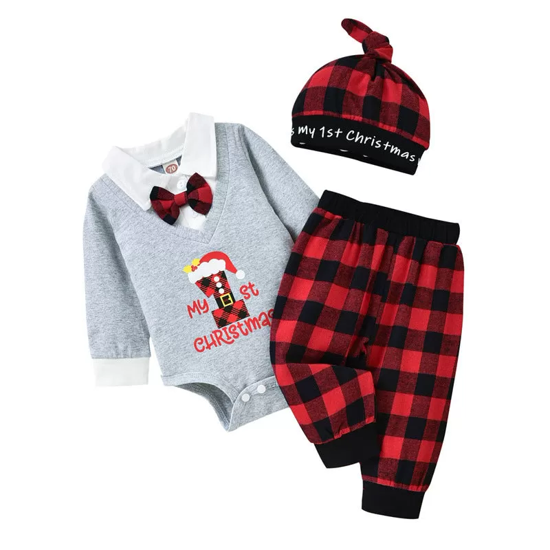 Baby Boys Gentleman Tie Fake Two-piece One-piece Christmas Suit