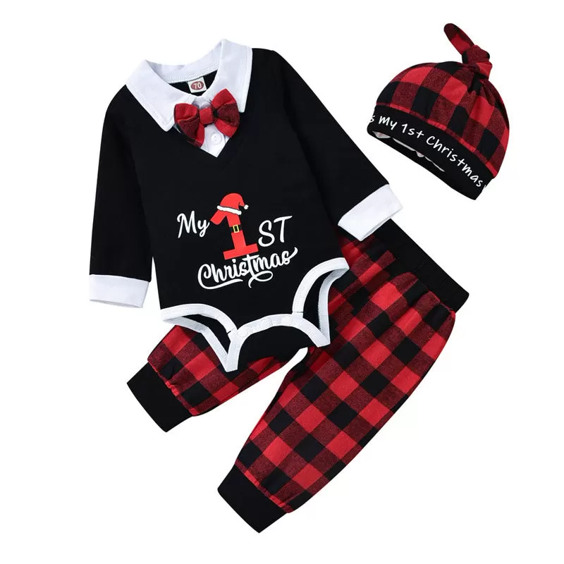 Baby Boys Gentleman Tie Fake Two-piece One-piece Christmas Suit