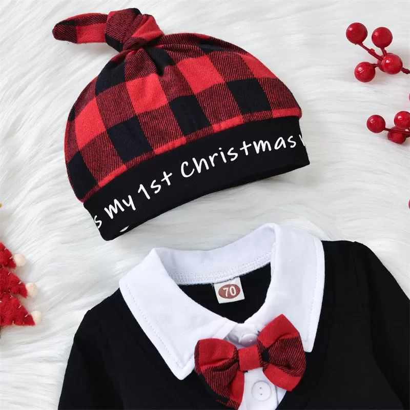 Baby Boys Gentleman Tie Fake Two-piece One-piece Christmas Suit