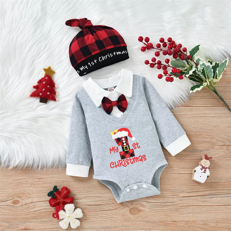 Baby Boys Gentleman Tie Fake Two-piece One-piece Christmas Suit