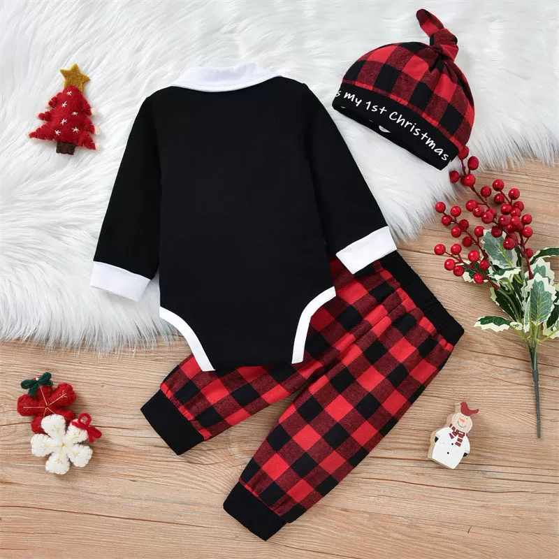 Baby Boys Gentleman Tie Fake Two-piece One-piece Christmas Suit