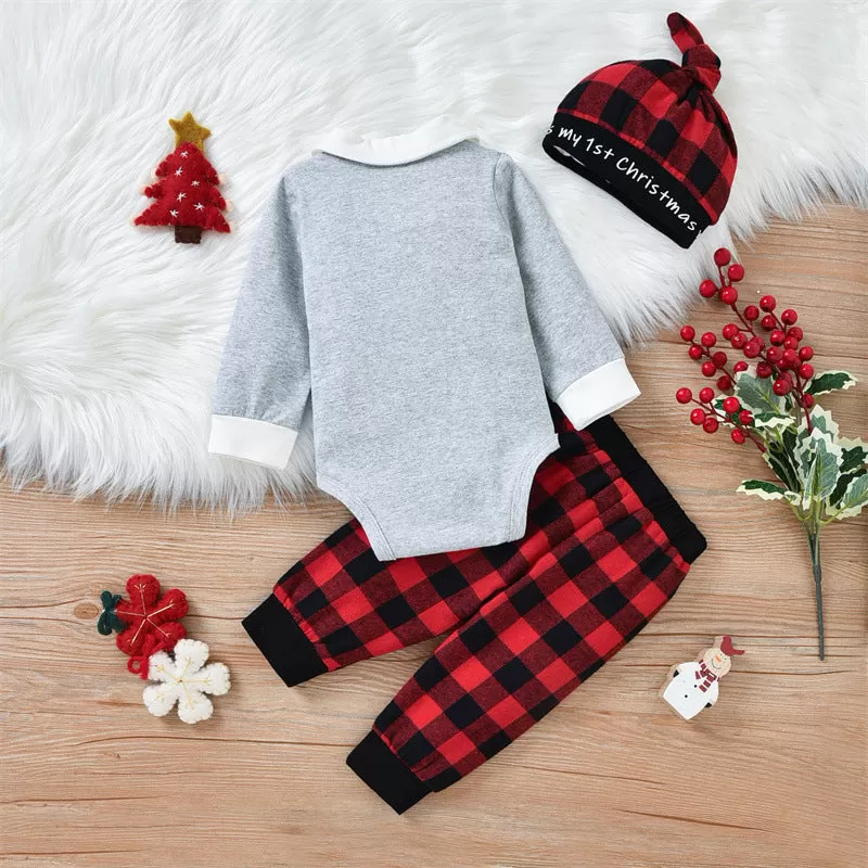 Baby Boys Gentleman Tie Fake Two-piece One-piece Christmas Suit