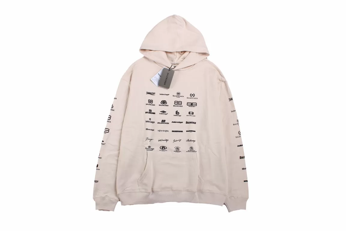 Balenciaga Beige Multilogo Hoodie