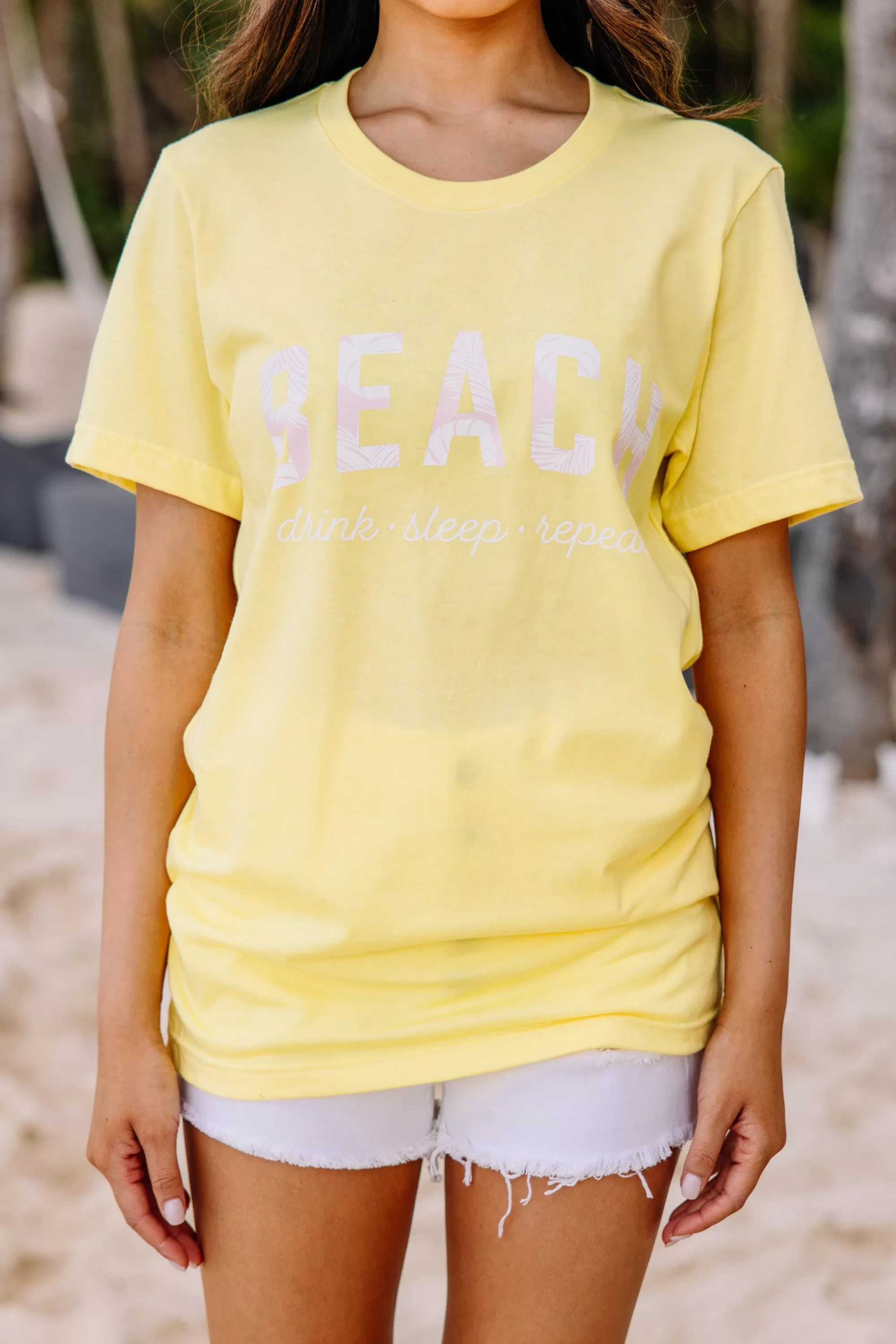 Beach Drink Sleep Yellow Graphic Tee