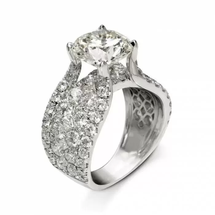 Beautiful Multi Row Round Cut Solitaire Engagement Ring in Sterling Silver