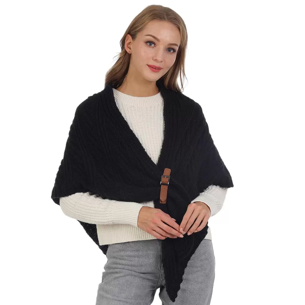 Belt Pointed Knit Pull Through Cape Poncho