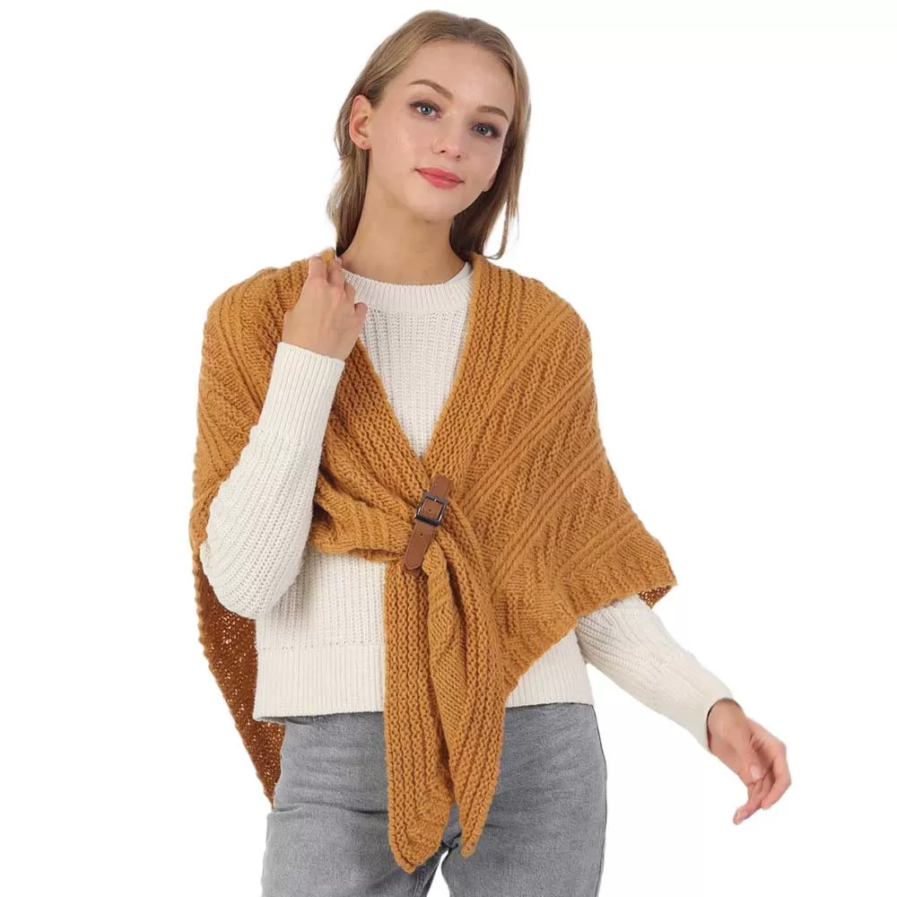 Belt Pointed Knit Pull Through Cape Poncho