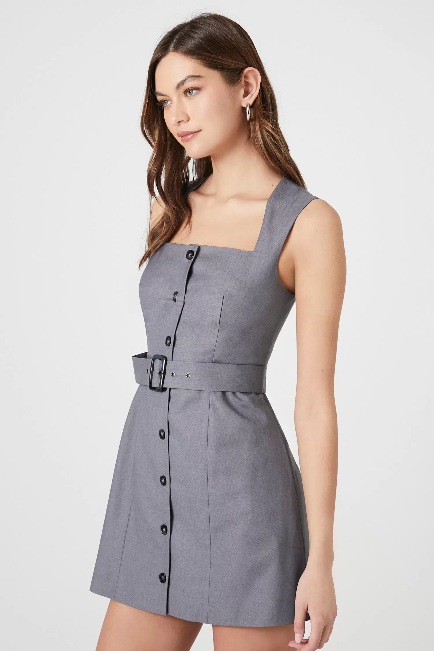 Belted Button-Front Mini Dress