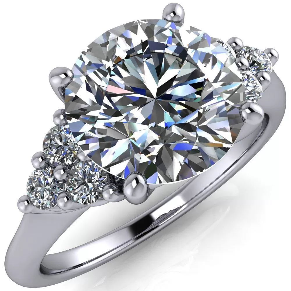 Biddle Round Lab-Grown Diamond Center Stone Trio Side Diamonds Engagement Ring