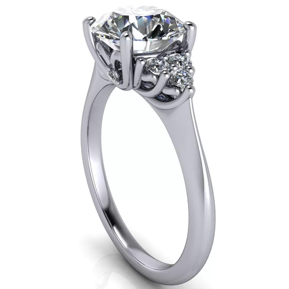 Biddle Round Lab-Grown Diamond Center Stone Trio Side Diamonds Engagement Ring