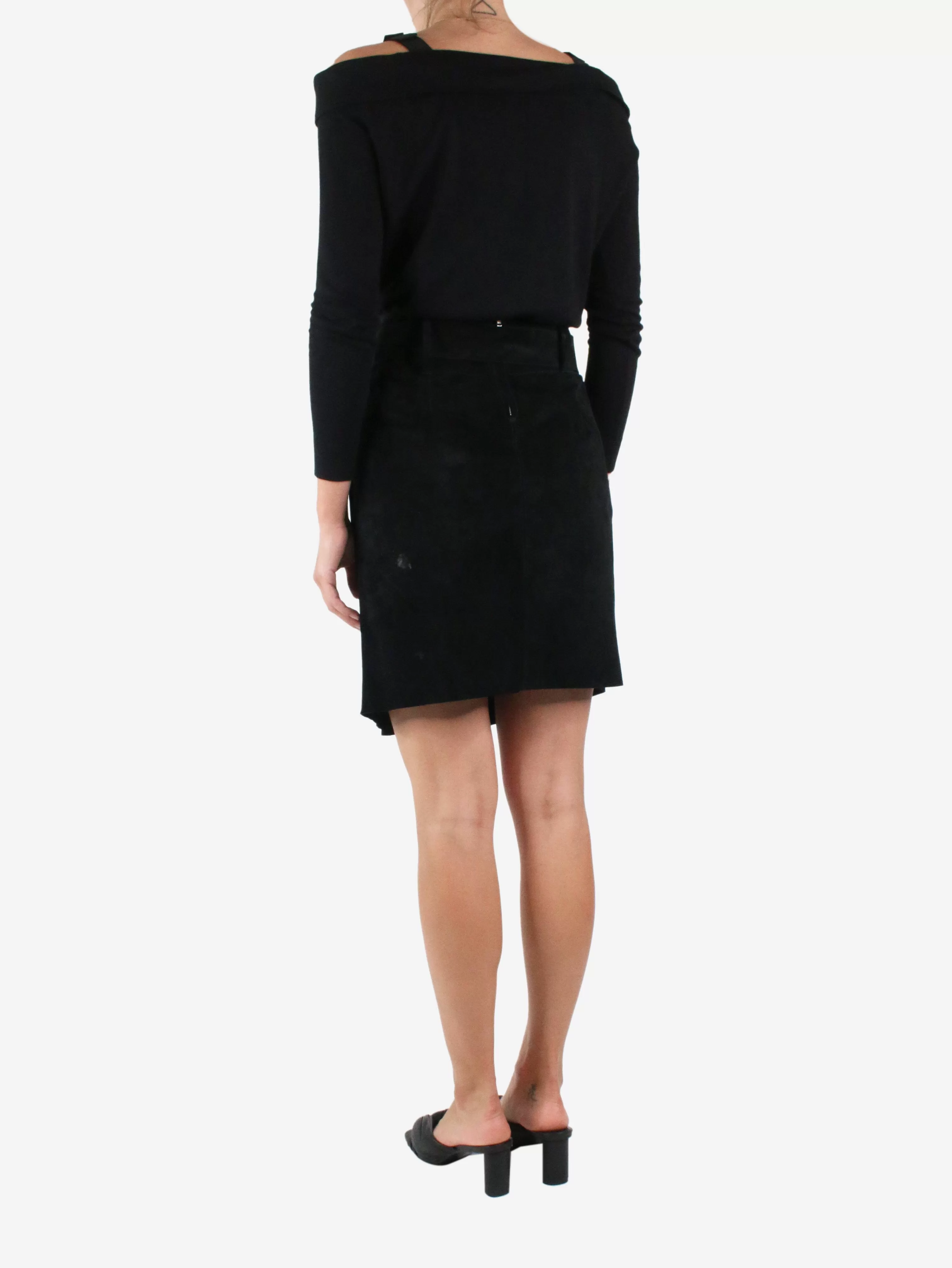 Black belted suede skirt - size FR 36