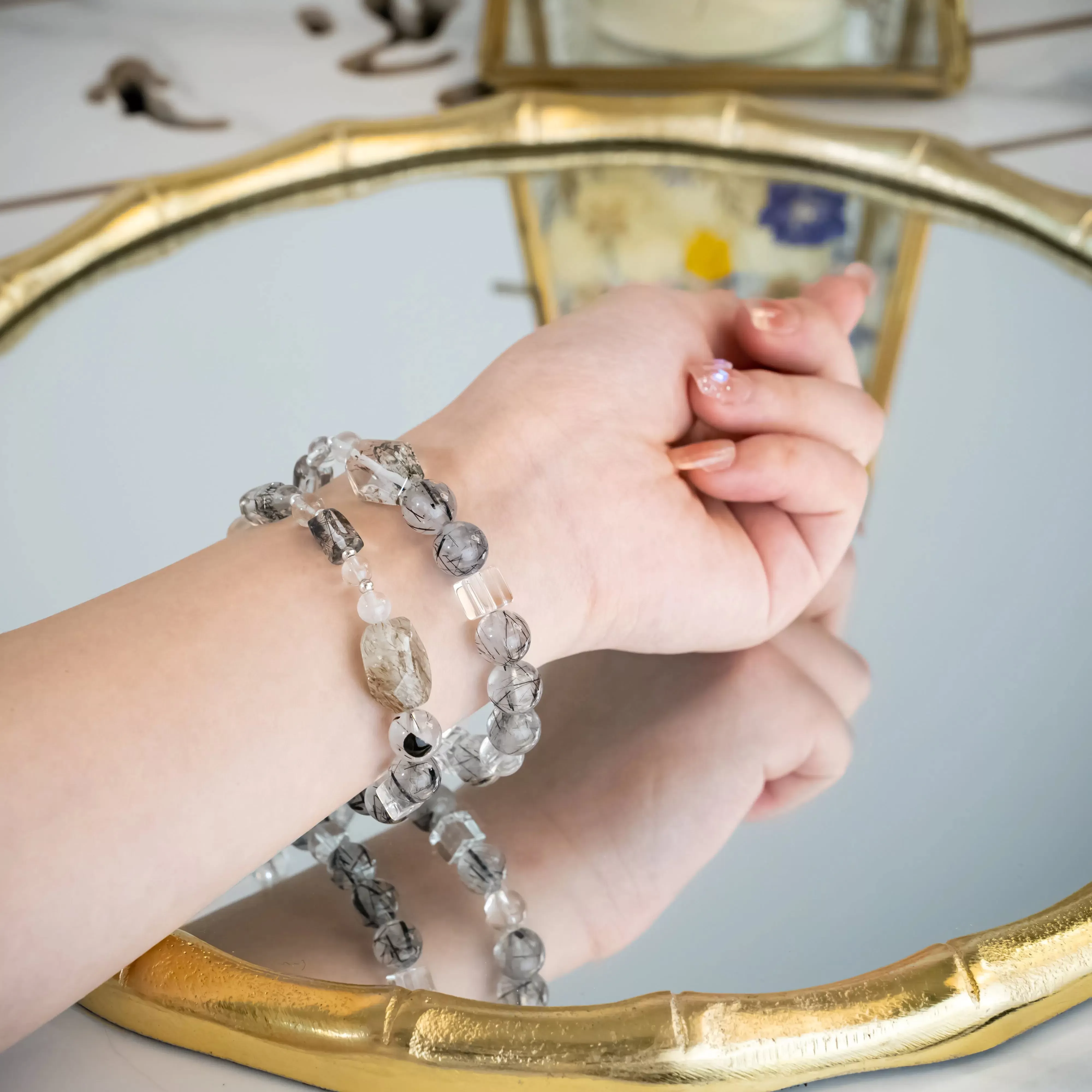 Black Rutilated Clear Quartz Bracelet