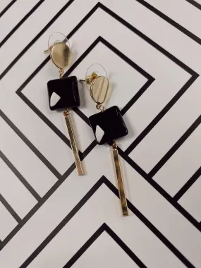 Black/Gold Square Drop Earrings