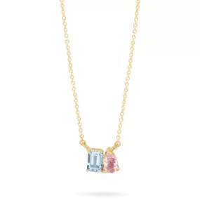 Blue Topaz & Pink Tourmaline Necklacein 14K Gold over Sterling Silver