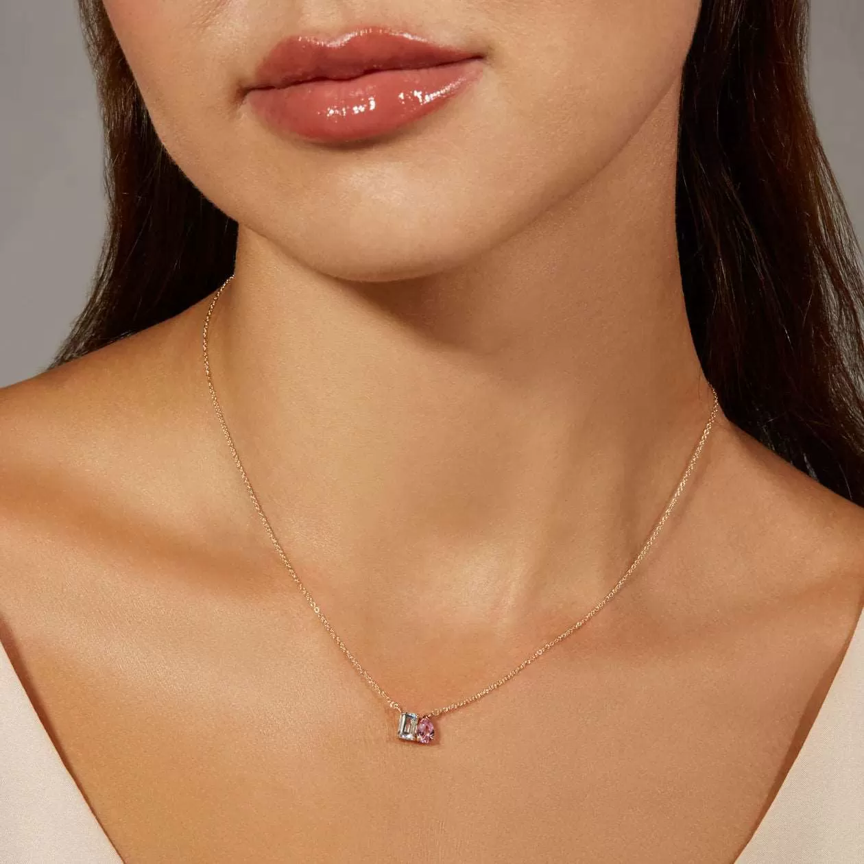 Blue Topaz & Pink Tourmaline Necklacein 14K Gold over Sterling Silver