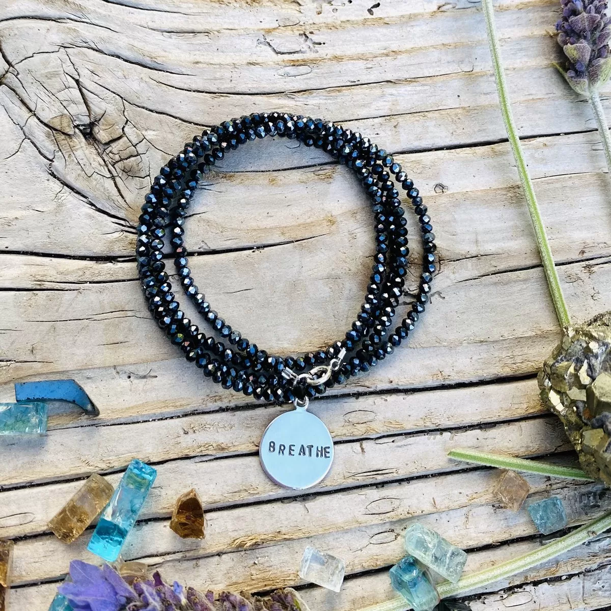 BREATHE Wrap Bracelet with Midnight Dark Crystals